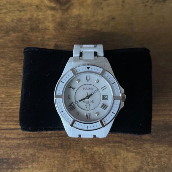 Bulova Marine Star 98P172 Women’s White Ceramic Diamond Watch - Picture 1 of 5